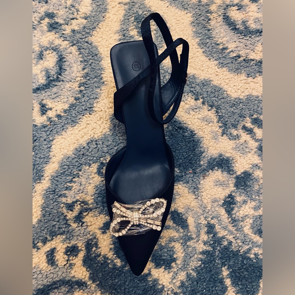 Elegant Blue Women's Ankle Strap Heels with Rhinestone Detail
